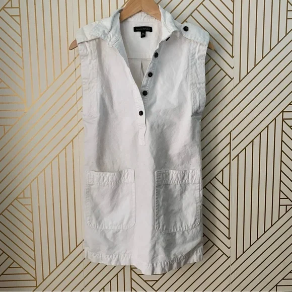 Banana Republic Utility cotton linen blend Mini White Denim button up Dress XXS - Picture 10 of 11
